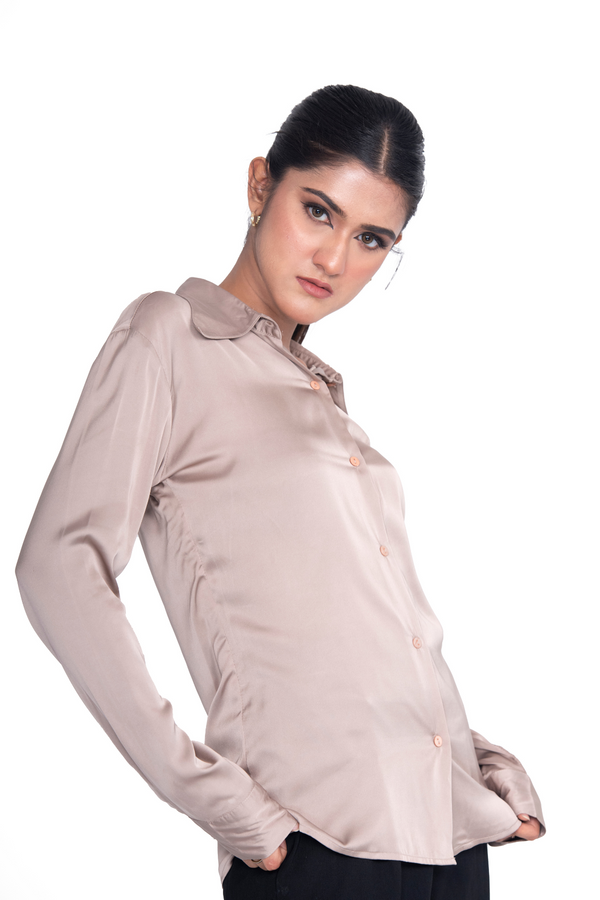 Aurafe Satin Workwear Shirt – Mocha Beige