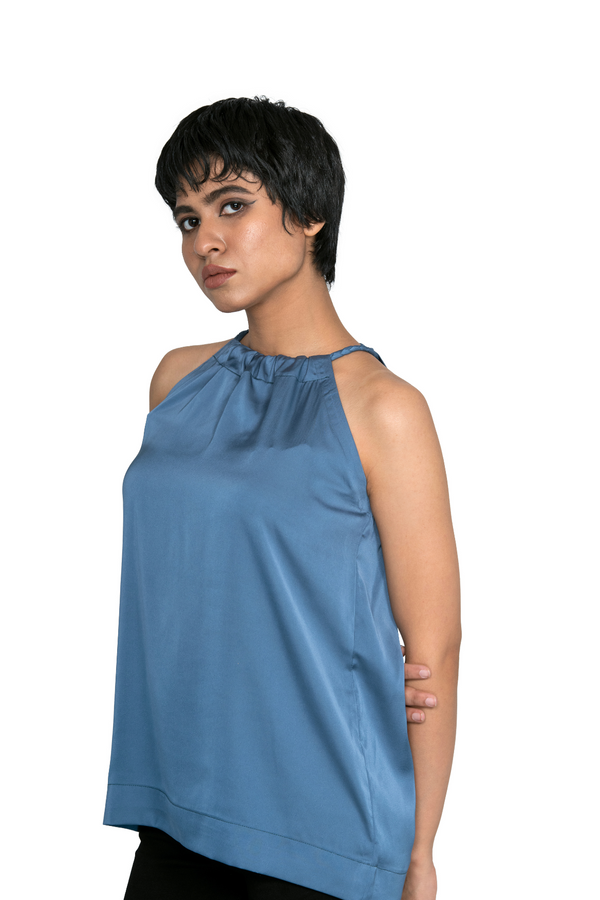 Aurafe Premium Satin Halter Top with Braided Neck Tie