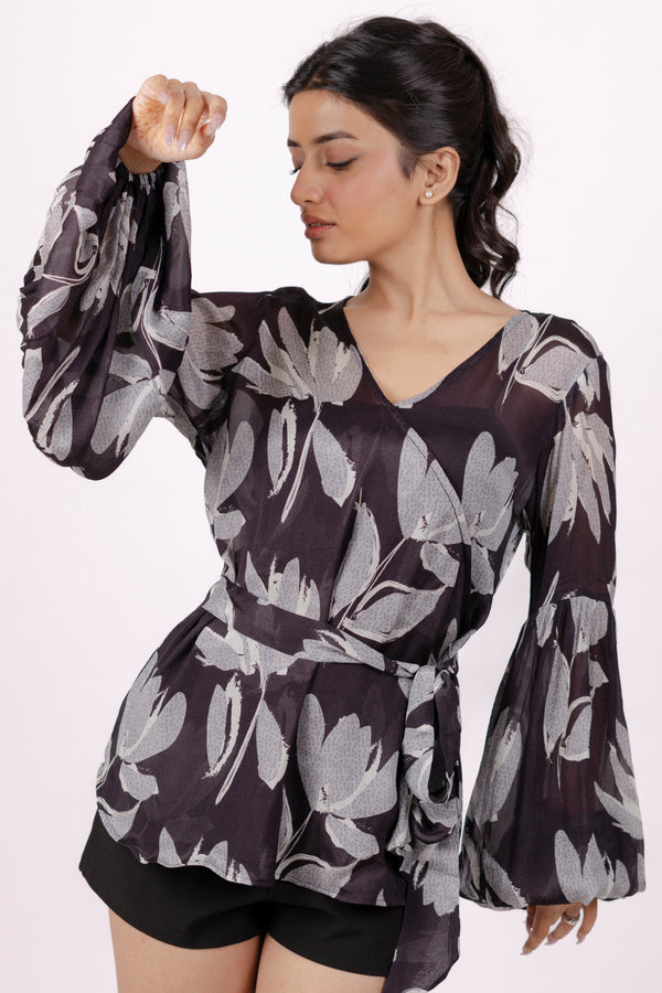 Black Balloon Sleeve Blouse